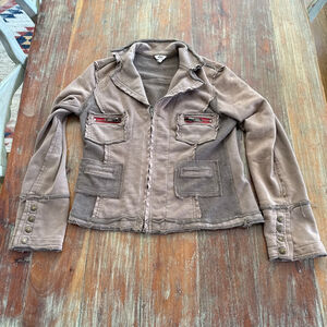 HEndi Raw Hem Deconstructed Jacket Brown Red Zippers & Sleeve Buttons Large READ